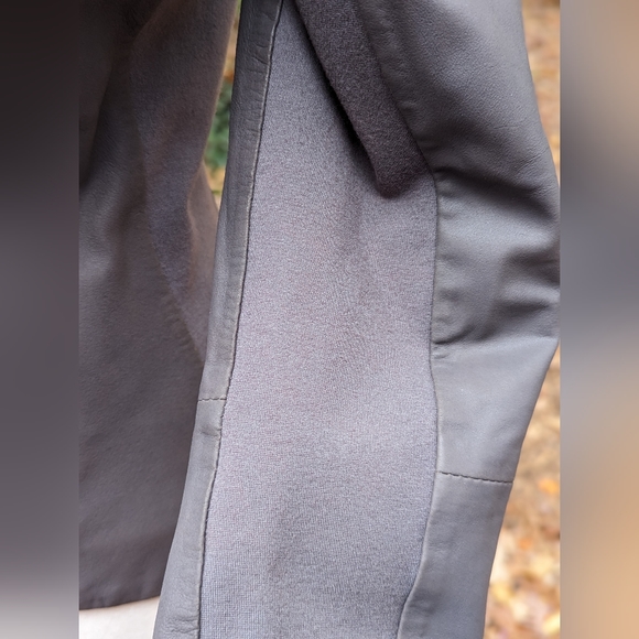 Lamarque Leather Jacket Womens Moto Gray Taupe Long Sleeve Zippers Knit Side - Picture 5 of 11